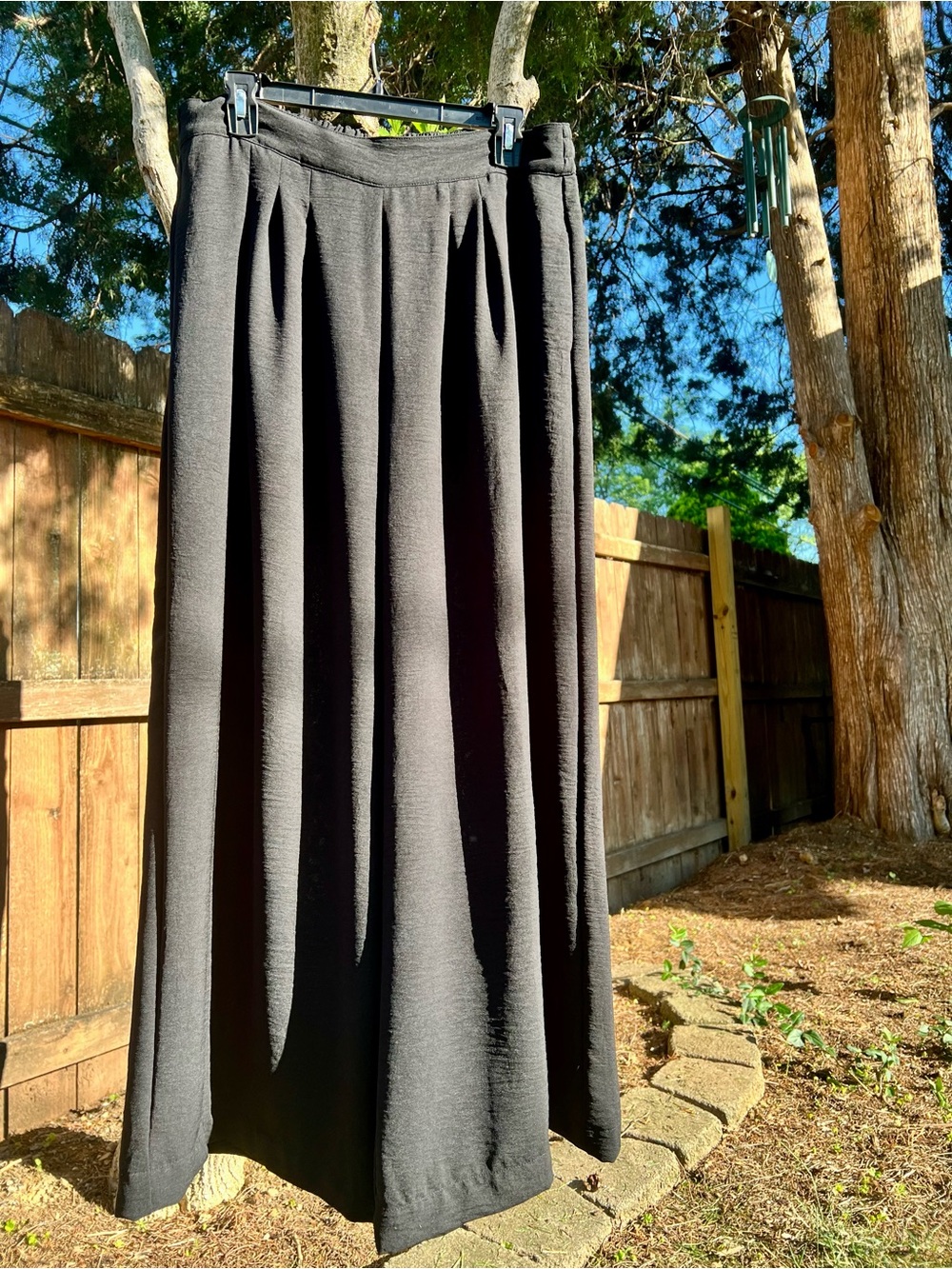 Black Flowy Satin Wide Leg Trouser Pant Elastic Waist L 10 Tribal Jeans